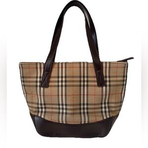 Vintage Burberry Nova Check Mini Tote Bag Beige Brown Y2K